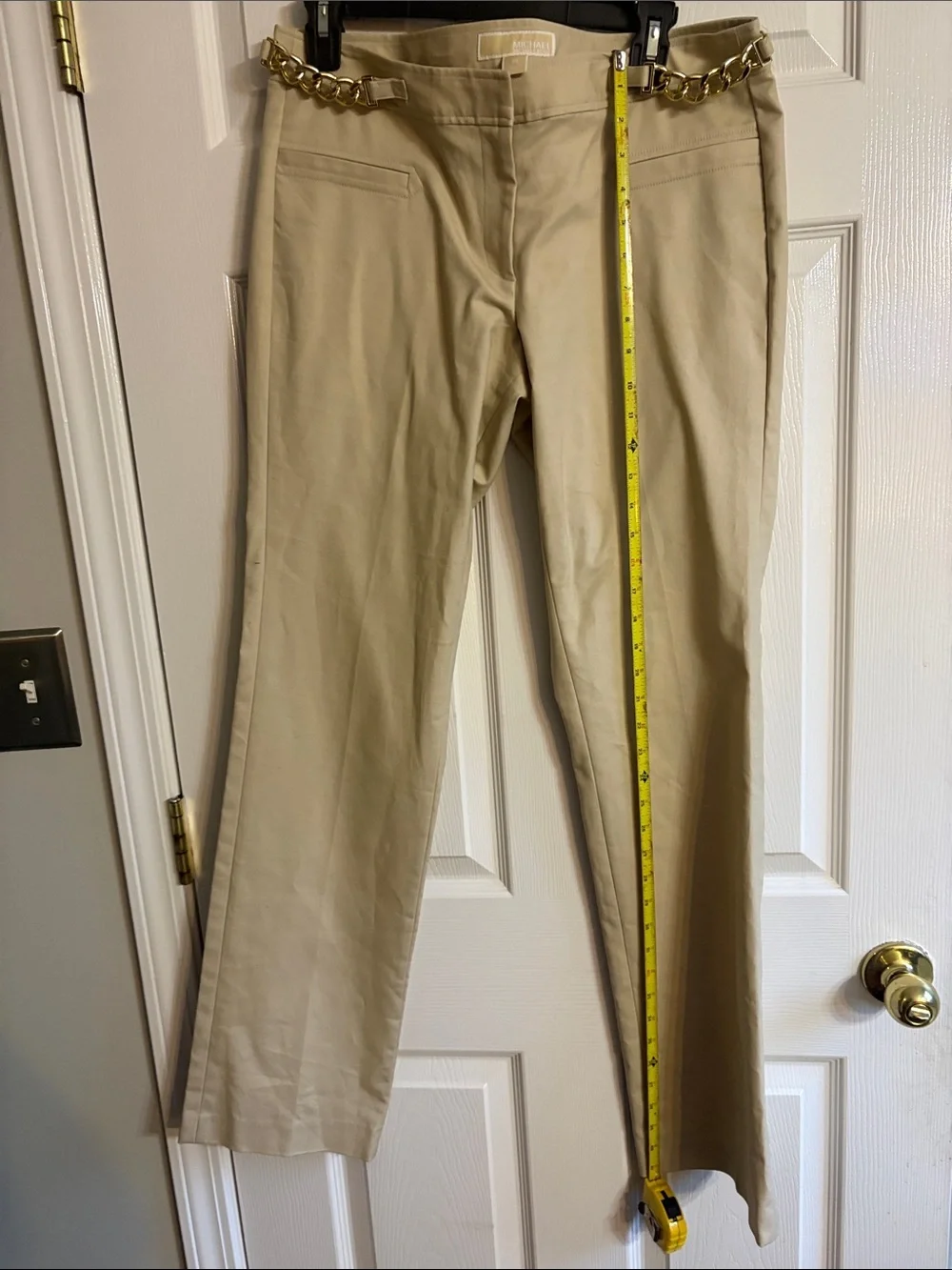 Michael Kors Neutral Beige Pants with Chain Detail